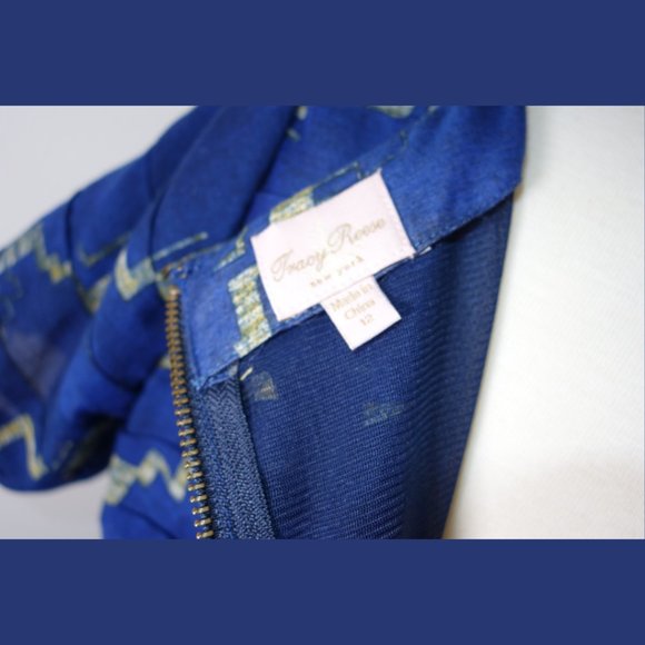 Tracy Reese Blue Back Zip Printed Top - Size 12 - Picture 9 of 13